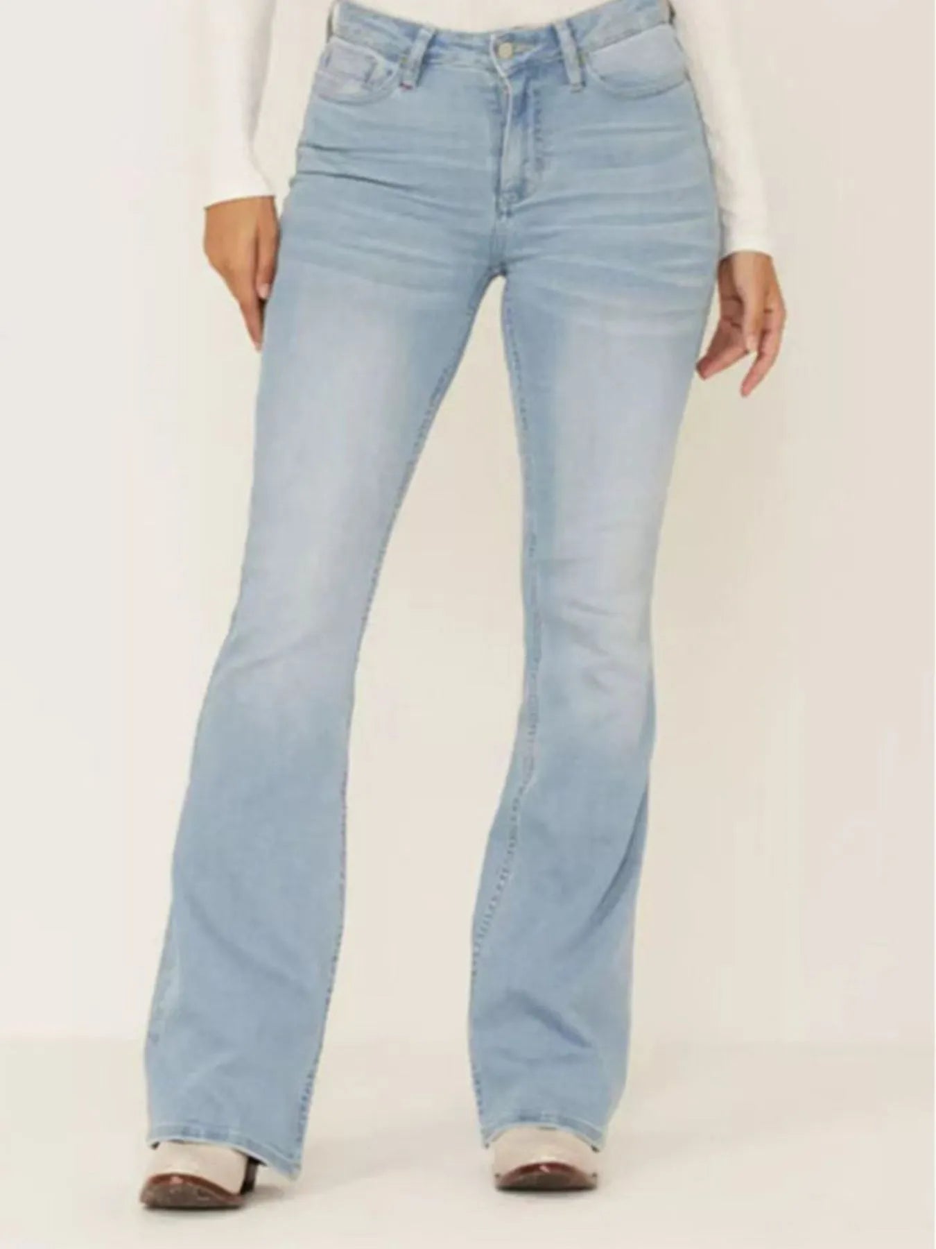 Full Size Wash Flare Jeans with Pockets Plus Size