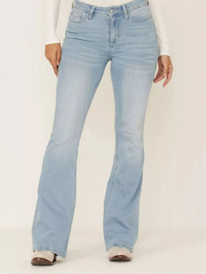 Full Size Wash Flare Jeans with Pockets Plus Size
