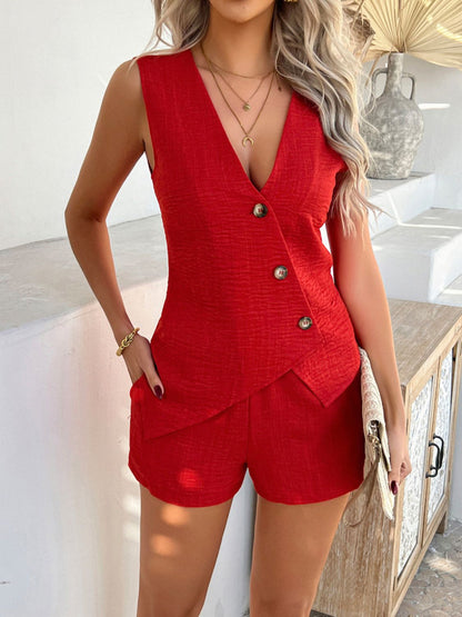 Devine Button Down Sleeveless Top and Shorts Set