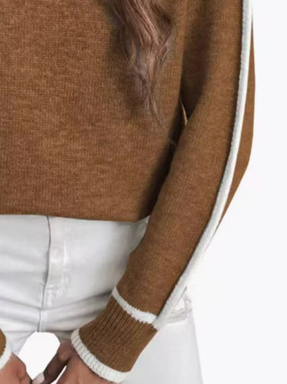 Full Size Turtleneck Contrast Trim Sweater Plus Size