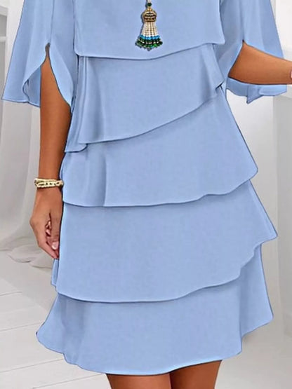 Full Size Ruffled Layered Flutter Sleeve Dress Plus Size