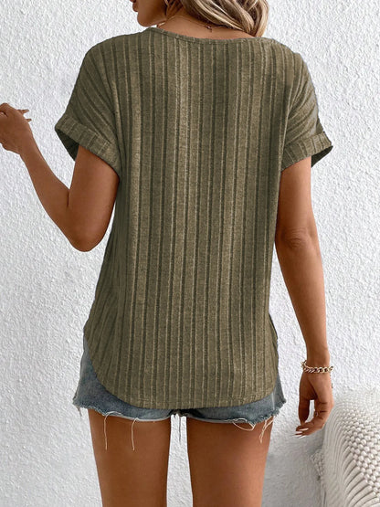 Plus Size Ribbed Texture Short Sleeve T-Shirt