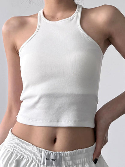 Ribbed Round Neck Crop Tank Top