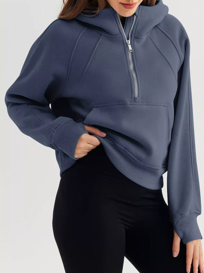 Half Zip Raglan Sleeve Hoodie