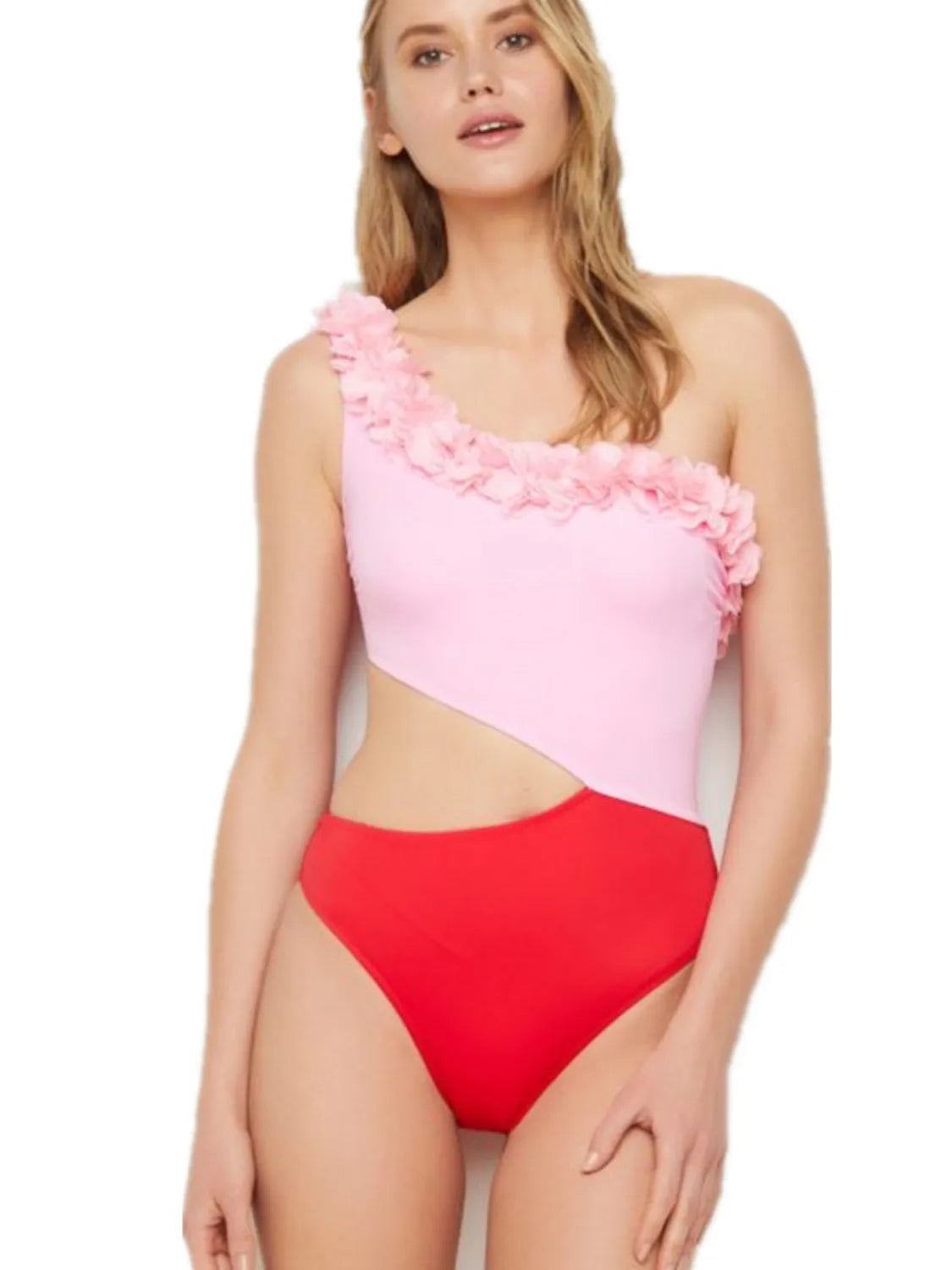 Cutout One Shoulder Contrast Parent-Child Swimwear Mom