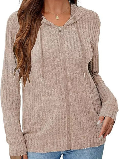 Ribbed Zip Up Hooded Outerwear