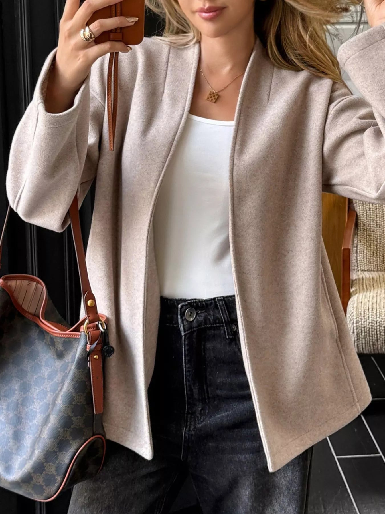 Open Front Dropped Shoulder Outerwear