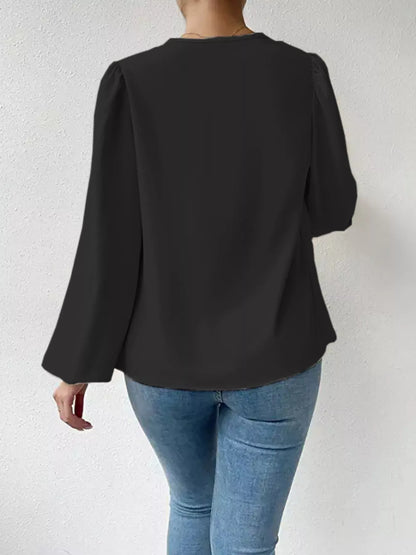 Full Size Cowl Neck Balloon Sleeve Blouse Plus Size