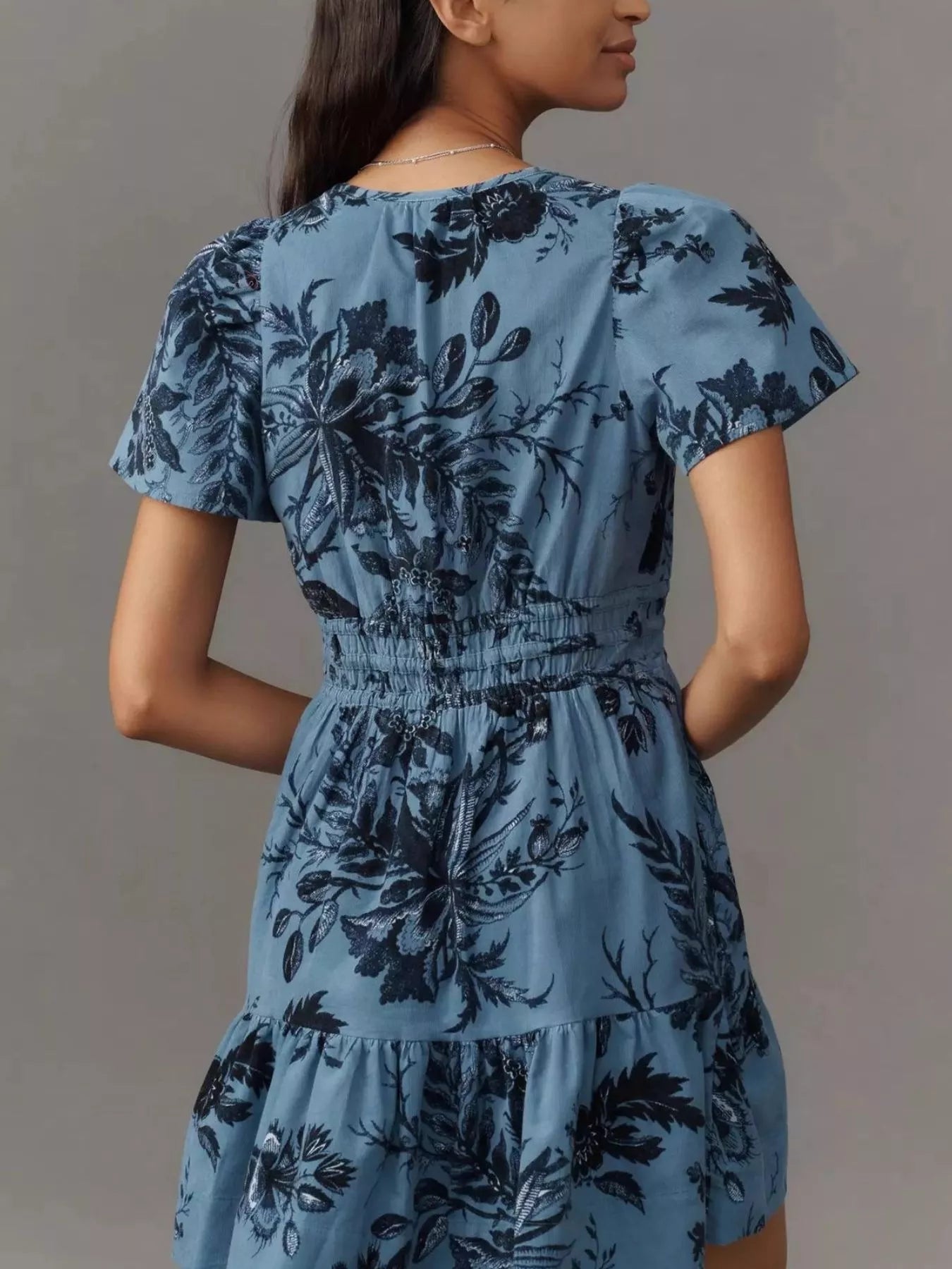 Printed Notched Short Sleeve Dress