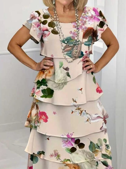 Ruffle Layered Printed Maxi Dress