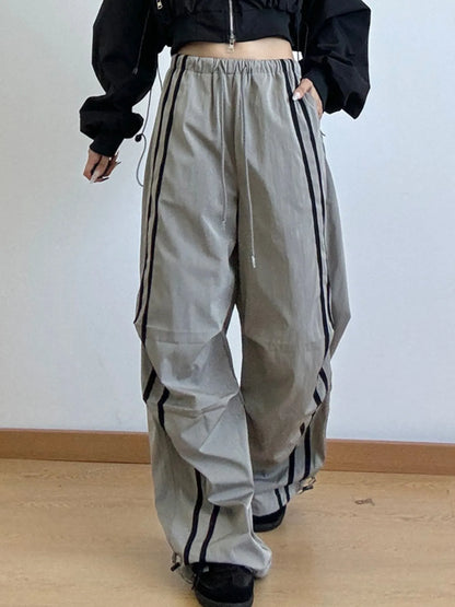 Side Stripes Wide Leg Pants Light Gray