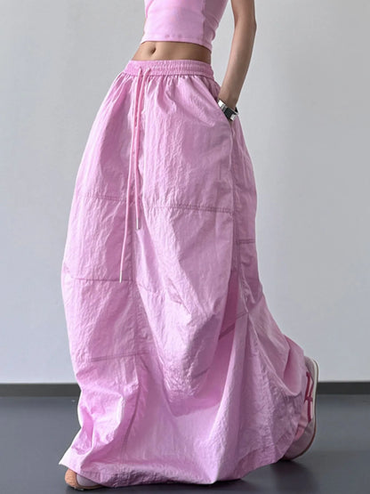 Drawstring Maxi Skirt Pink