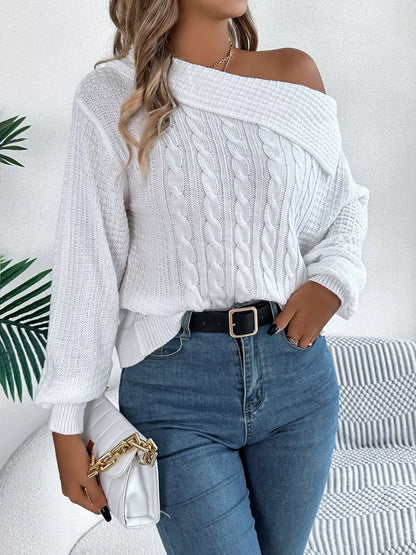 Off-Shoulder Cable Knit Sweater