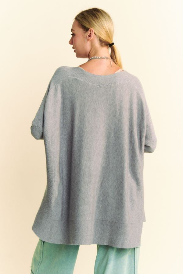 Back To School Sweater - Davi & Dani Round Neck Dropped Shoulder Long Sleeve Knit Top