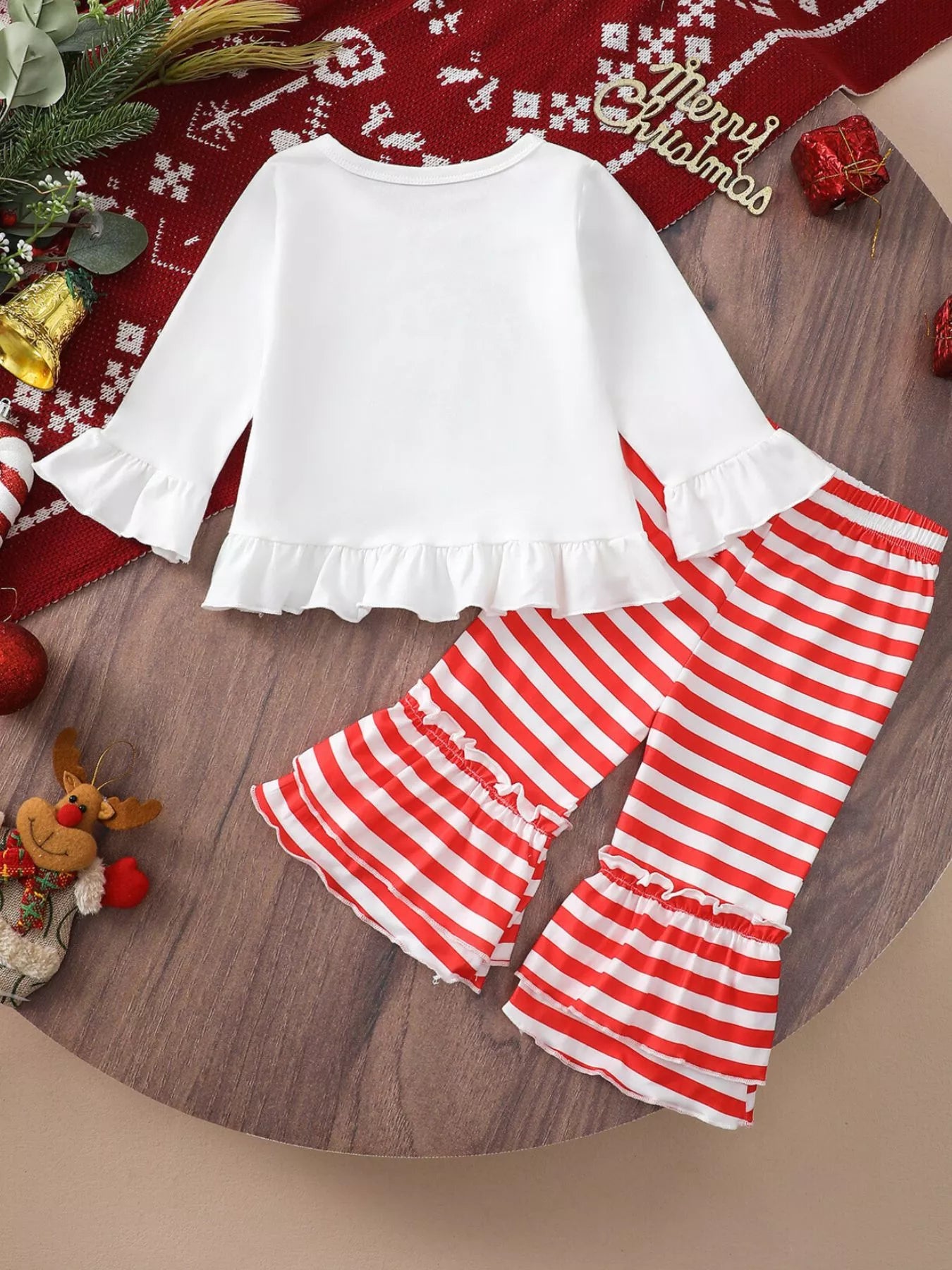 Children's Christmas Ruffle Trim Top and Pants Set