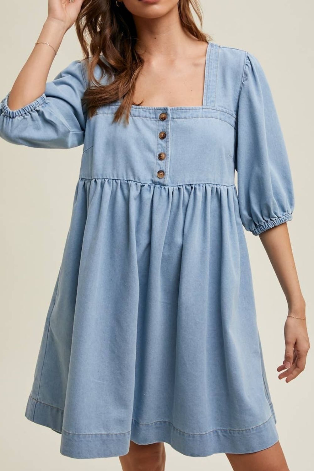 Square Neck Half Sleeve Denim Dress Medium