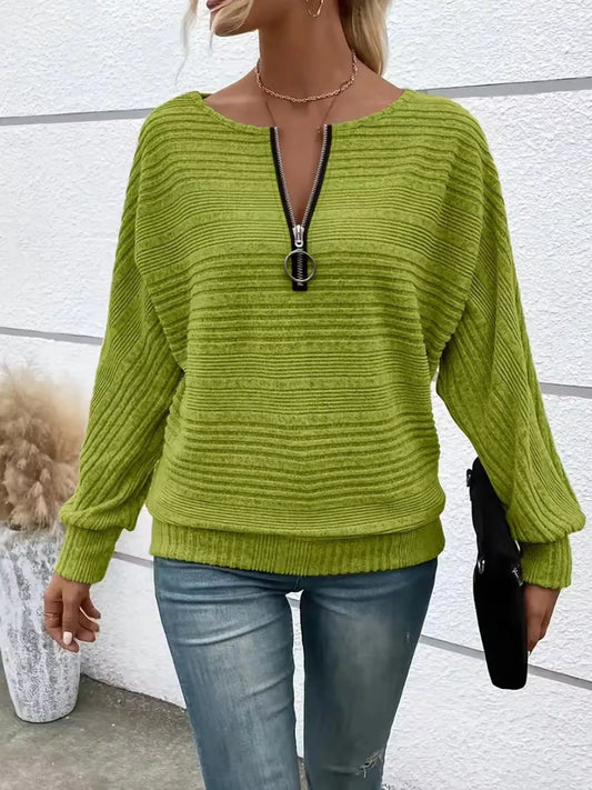 Ribbed Knit Quarter Zip Sweatshirt Sage