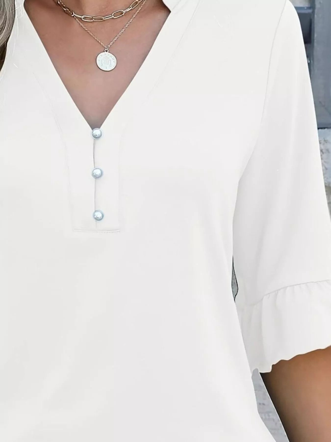 Full Size Notched Flounce Sleeve Blouse Plus Size