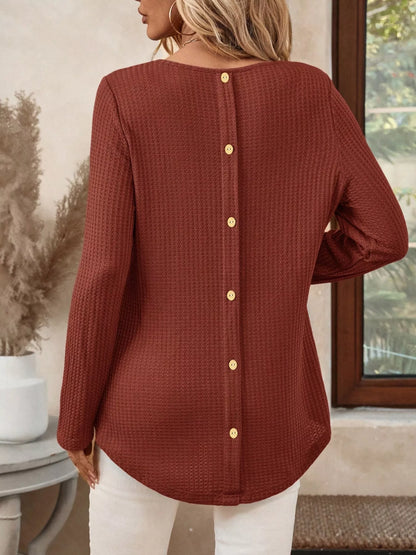 Plus Size Casual Waffle Knit Long Sleeve T-Shirt
