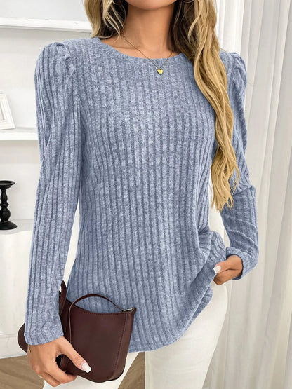 Round Neck Puff Sleeve T-Shirt Light Blue