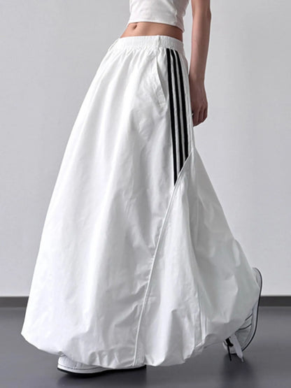 Striped Elastic Waist Maxi Skirt