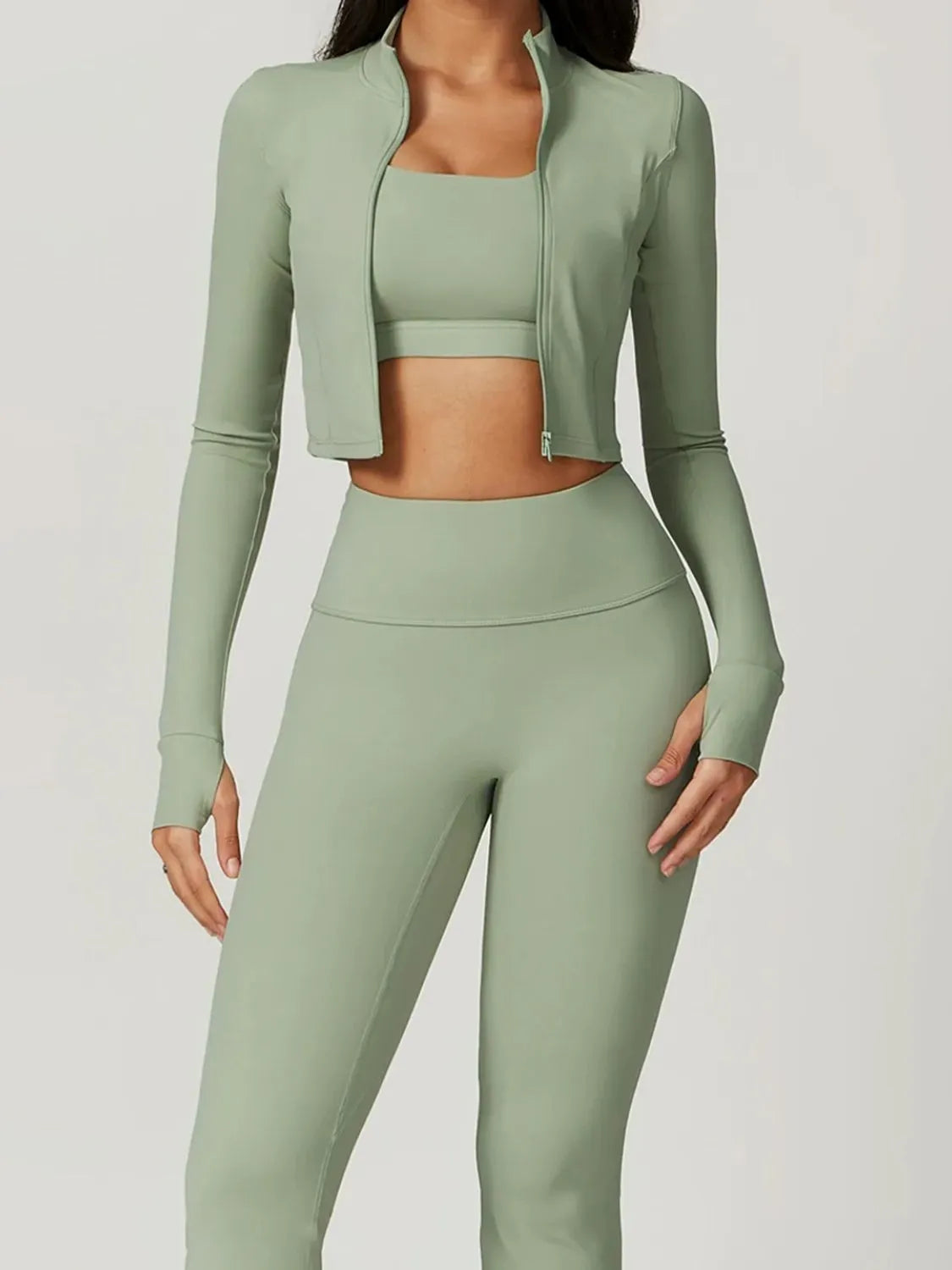 Bra Outerwear and Leggings 3-Piece Active Set Gum Leaf