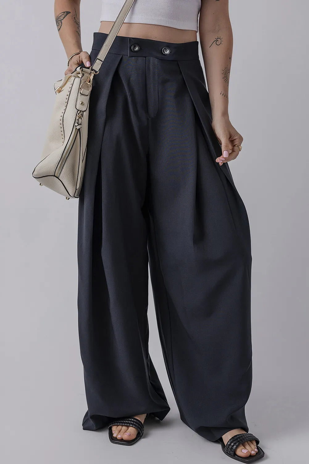 Wide Leg Pants with Pockets Dark Navy
