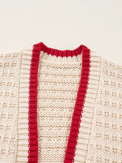 Bow Pattern Textured Open Front Baggy Cardigan