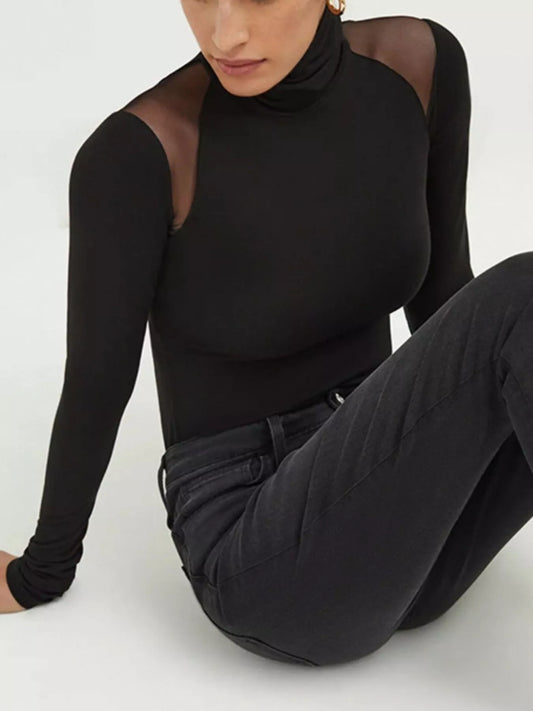 Mesh Shoulder Turtleneck Bodysuit