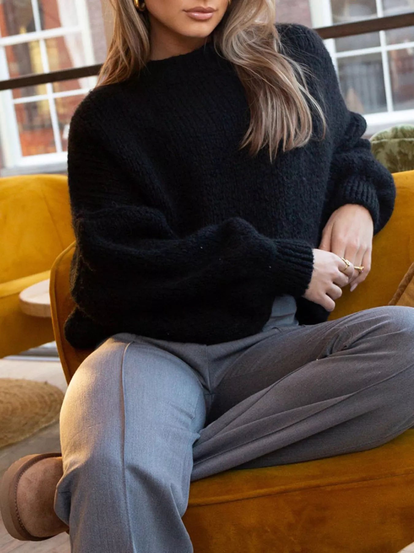 Round Neck Dropped Shoulder Sweater