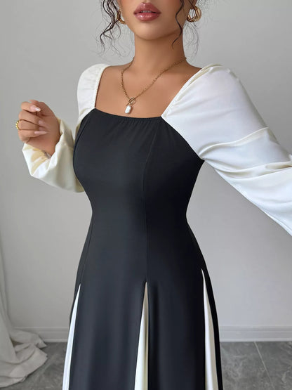 Color Block Square Neck Maxi Dress