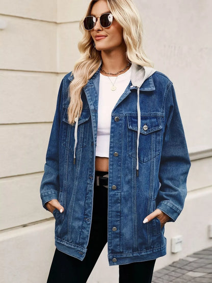 Button Up Long Sleeve Denim Jacket Navy