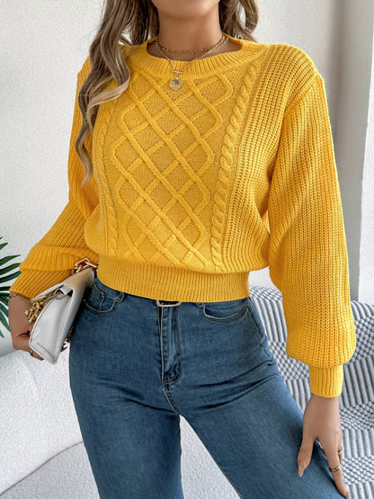Cable Knit Diamond Pattern Long Sleeve Sweater