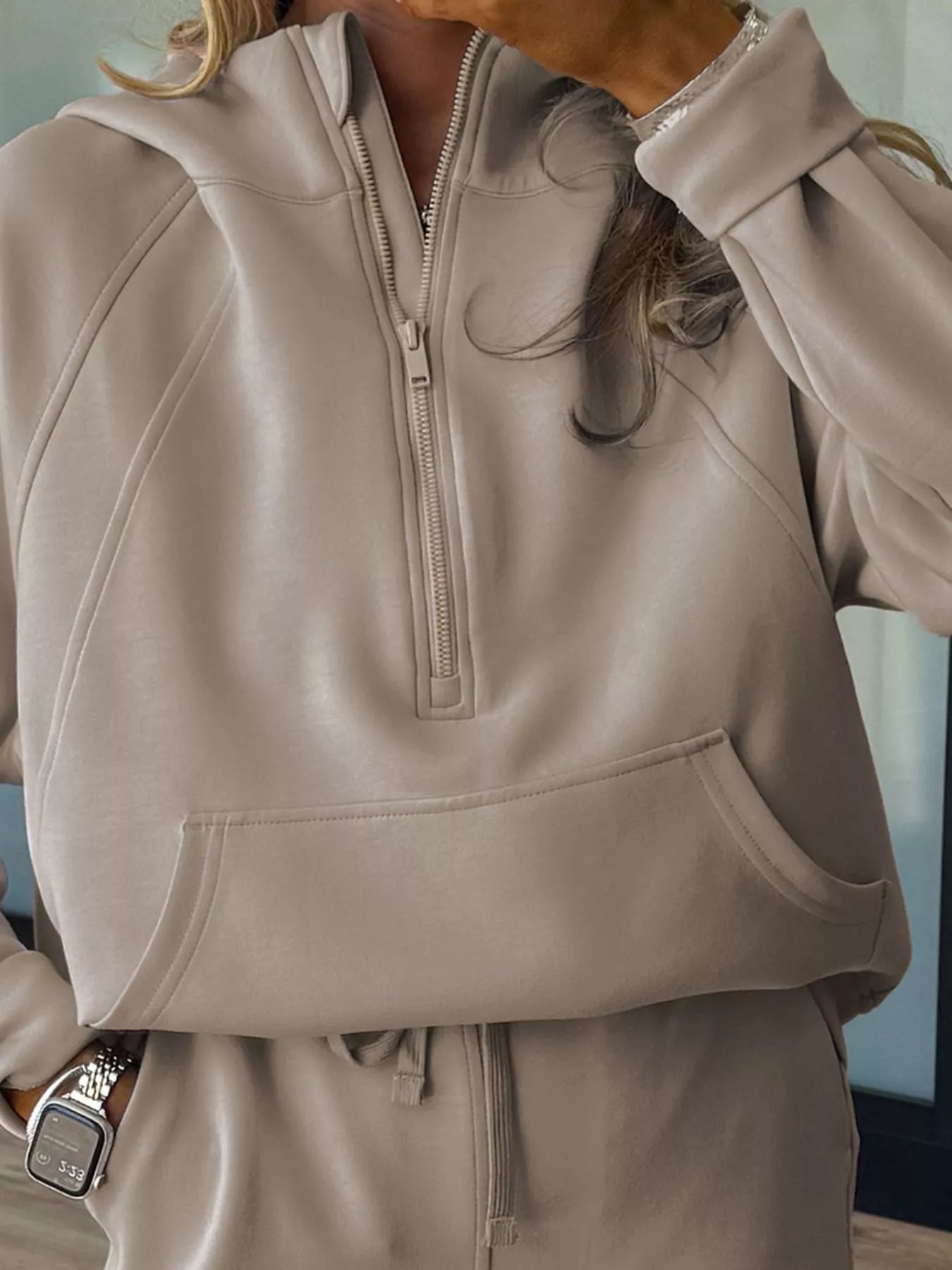 Half Zip Long Sleeve Hoodie and Pants 2pcs Outfit