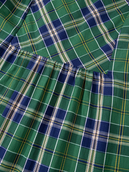 Plaid Frilly Collar Long Sleeve Shift Mini Dress