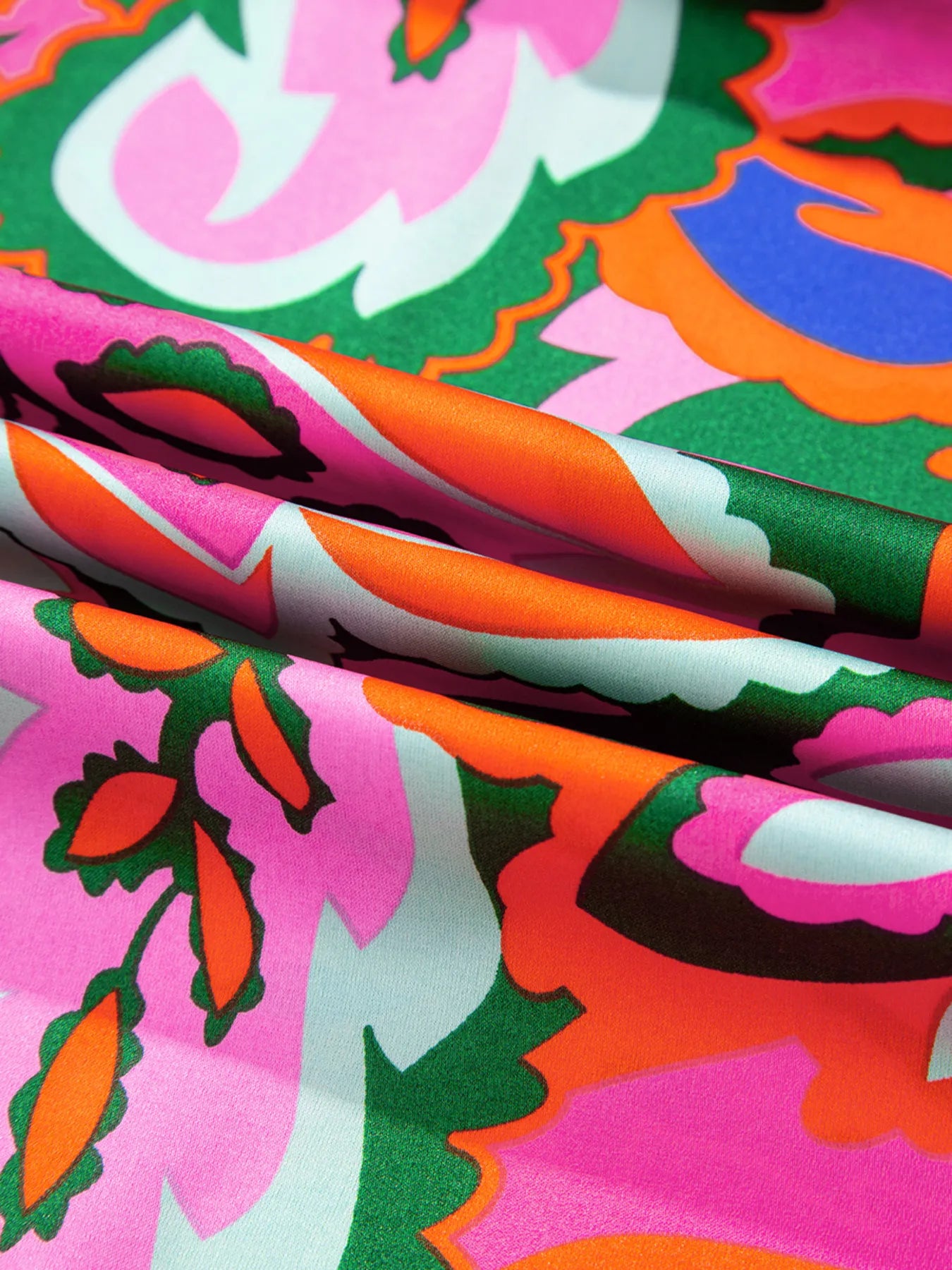 Tropical Print Short Sleeve Tie Neck Blouse