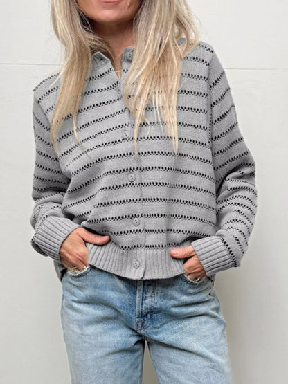 Striped Button Up Cardigan Gray