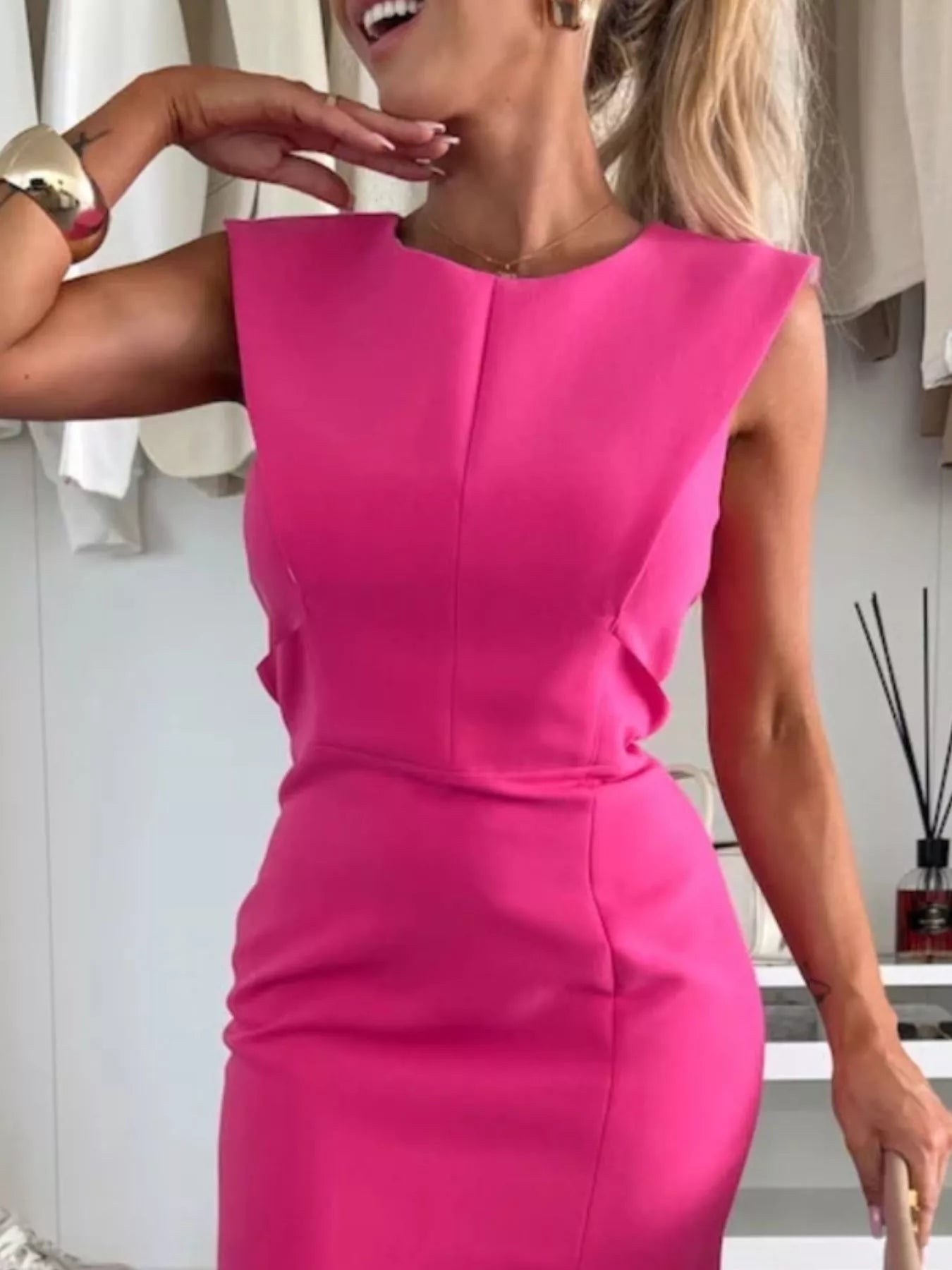 Full Size Slit Round Neck Sleeveless Dress Plus Size