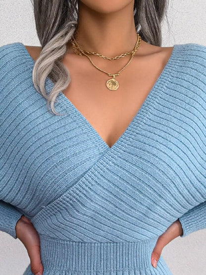 Surplice Long Sleeve Sweater Dress