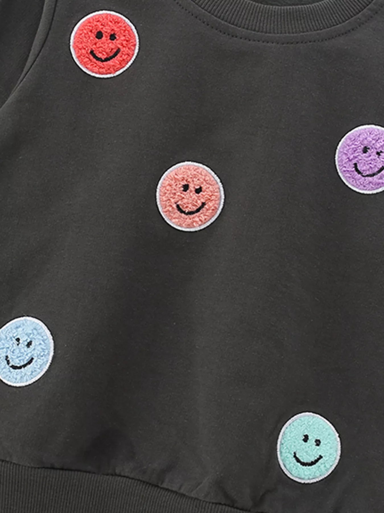 Children's Smiley Face Patches Crewneck Sweatshirt
