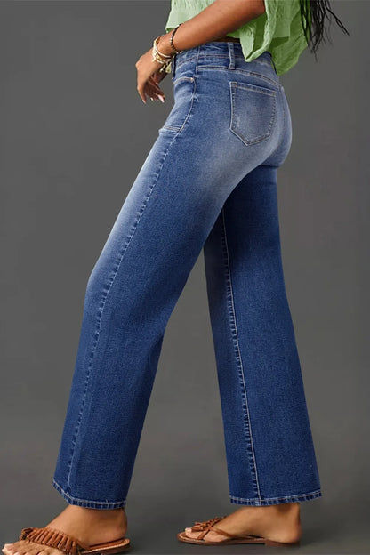 High-Waisted Wide-Leg Vintage Wash Jeans