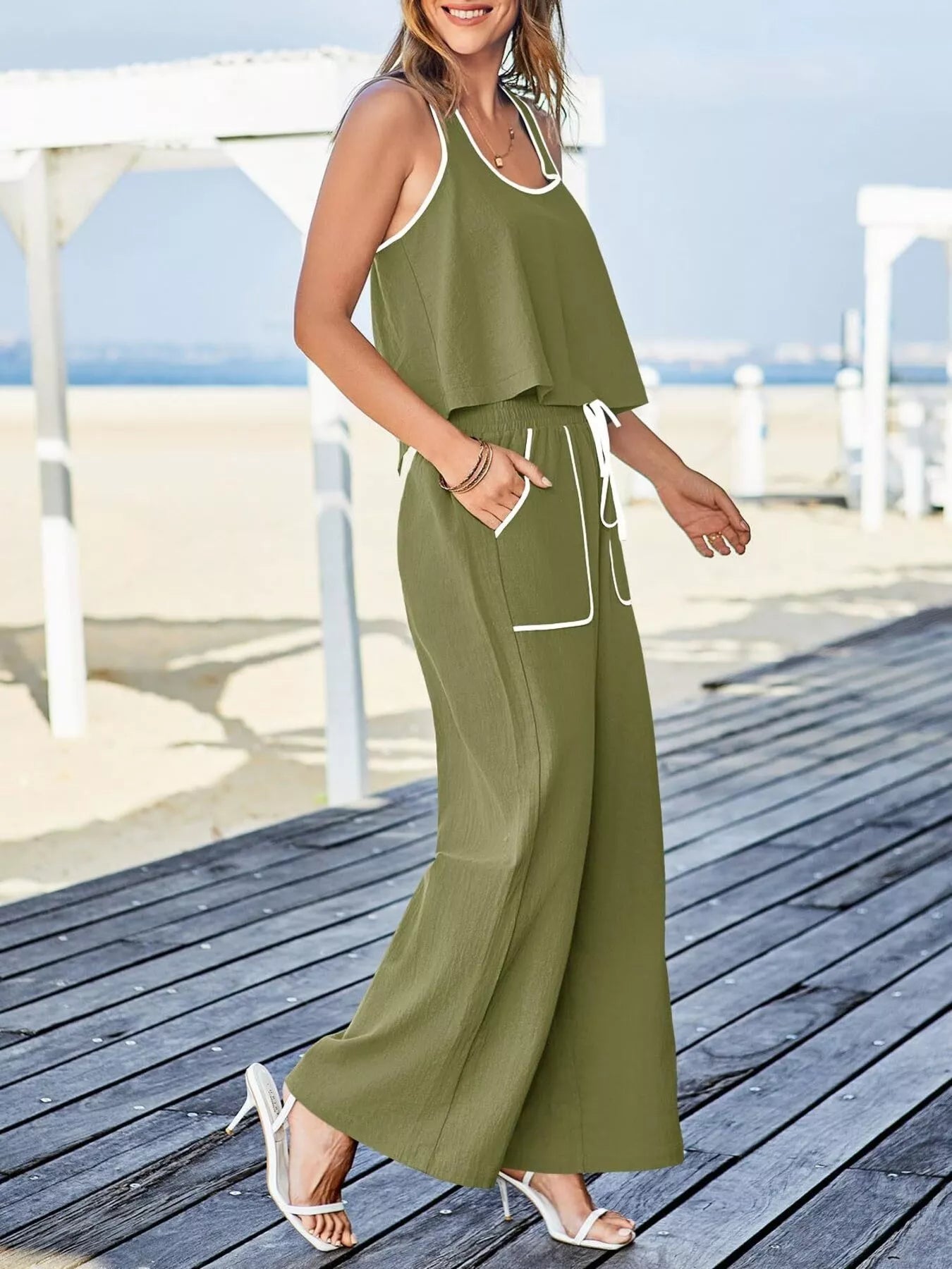 Contrast Trim Tank and Pants Set