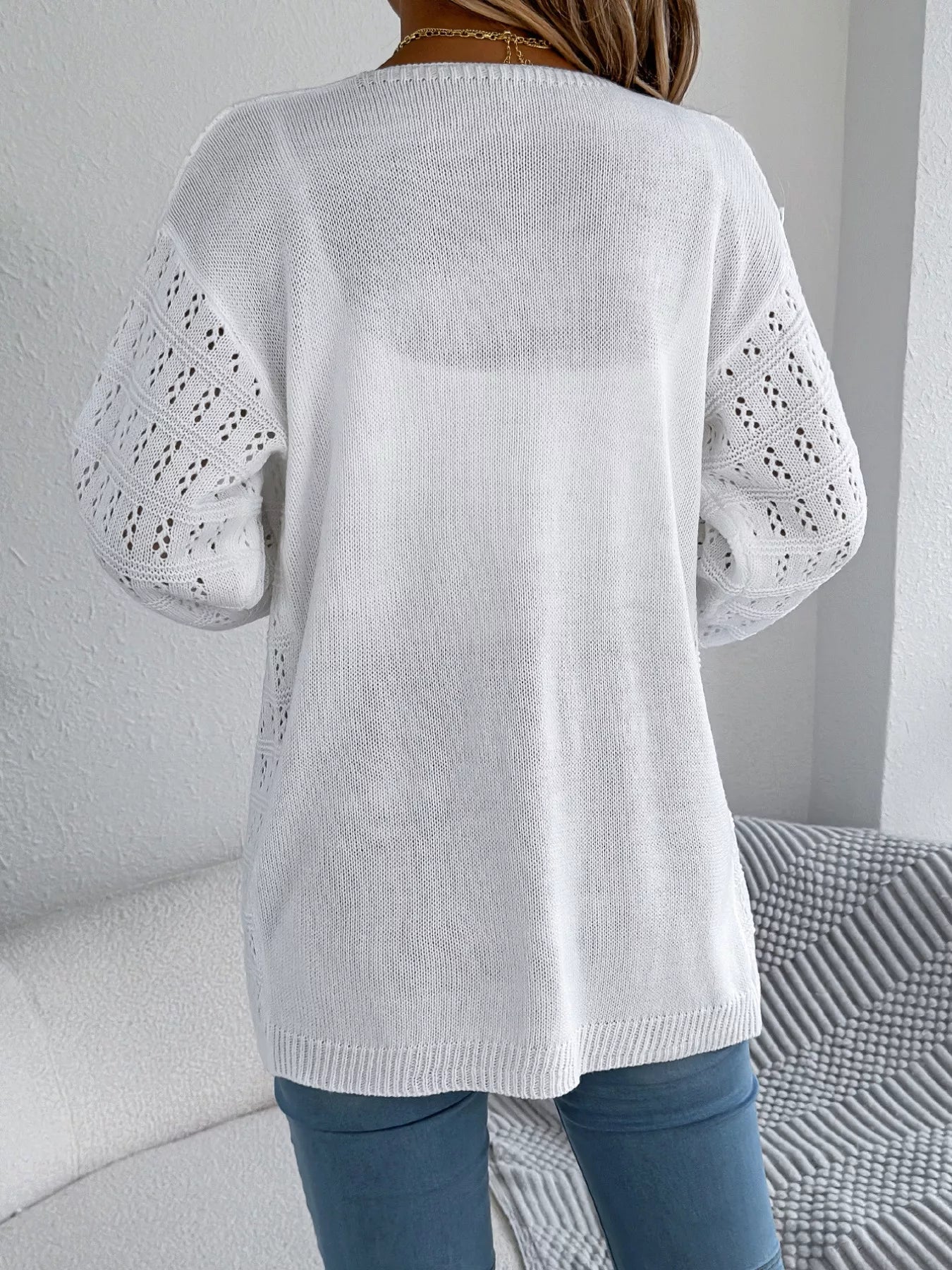 Open-Front Crochet Knit Cardigan