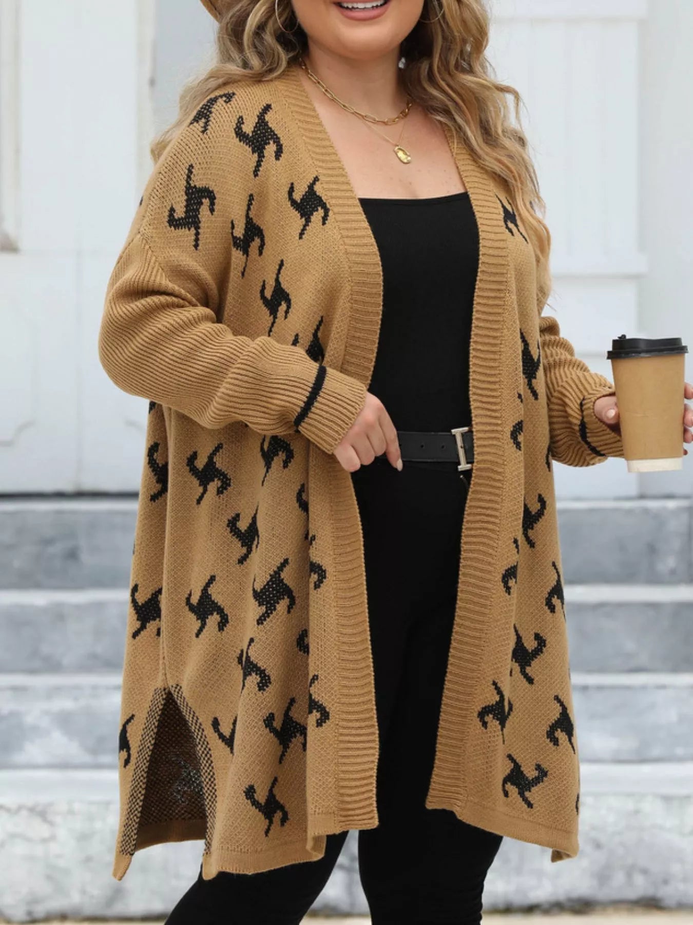 Plus Size Open Front Drop Shoulder Knit Cardigan