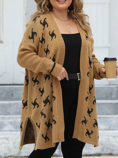 Plus Size Open Front Drop Shoulder Knit Cardigan