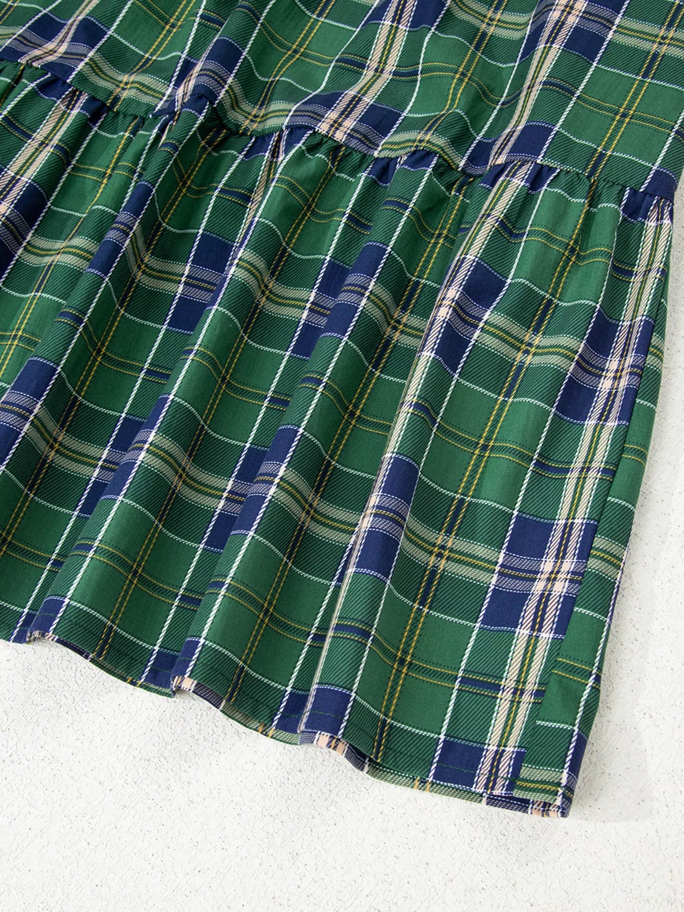 Plaid Frilly Collar Long Sleeve Shift Mini Dress