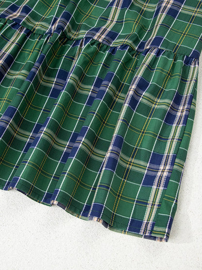 Plaid Frilly Collar Long Sleeve Shift Mini Dress