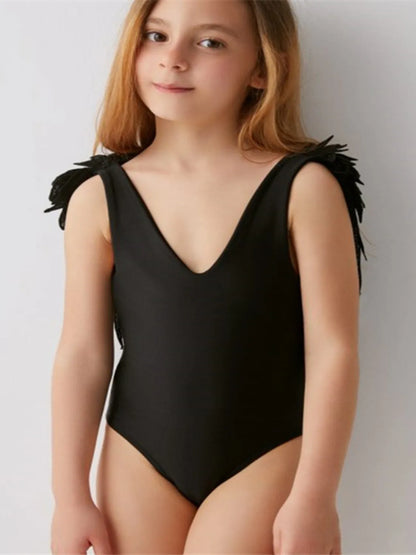 Backless Wide Strap Parent-Child Swimwear Kid-Black