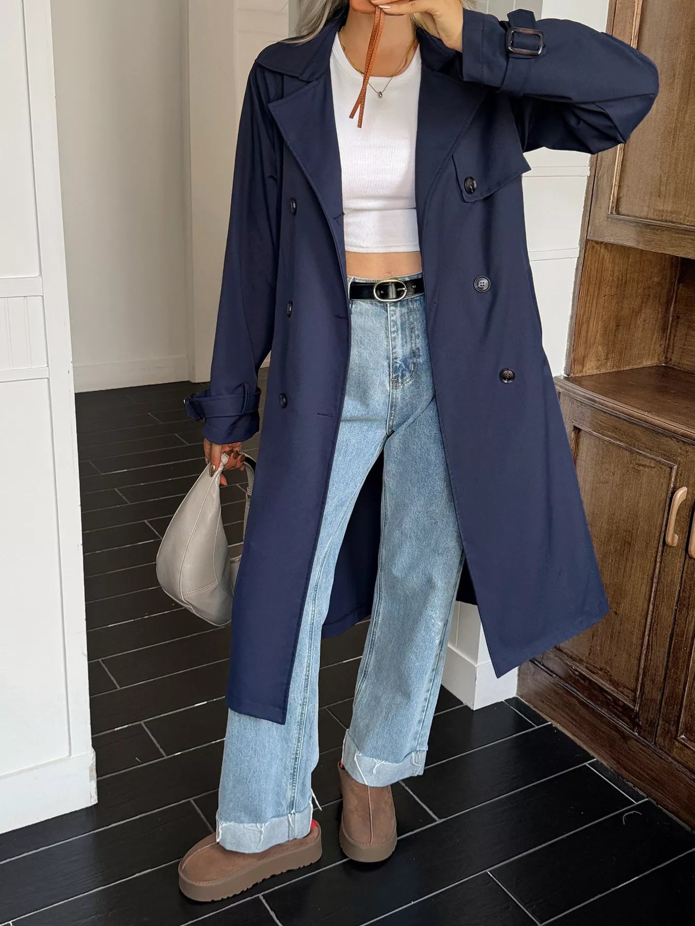 Double-Breasted Belted Trench Coat
