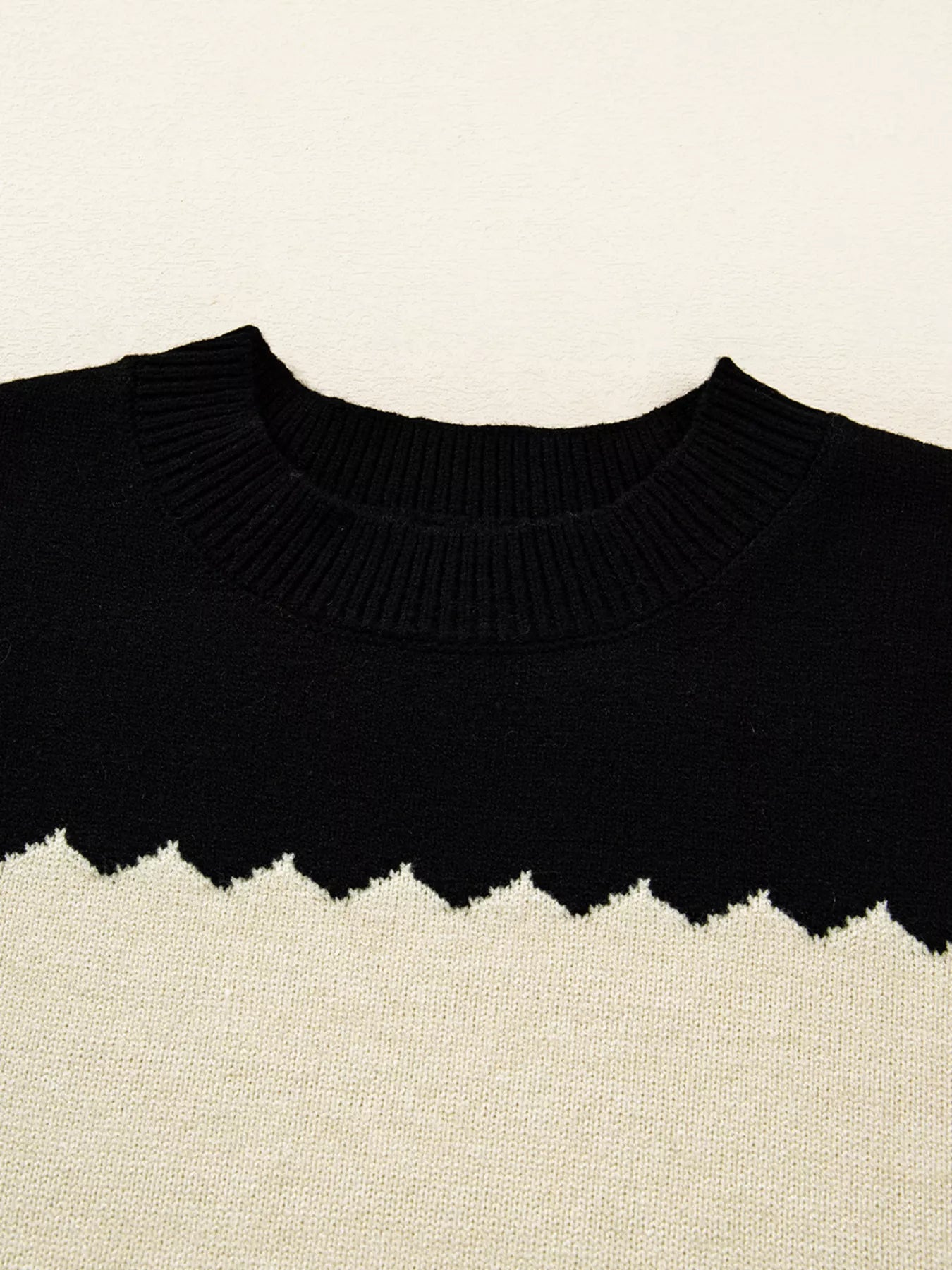 Color Block Crew Neck Drop Shoulder Sweater